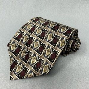 Siena Collezione Men’s Brown Geometric Silk Tie, 3.75 x 56